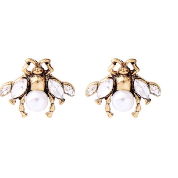 Honey Bee Earrings Pearl Teardrop OR Stud - 2 Styles - Picture 9 of 10